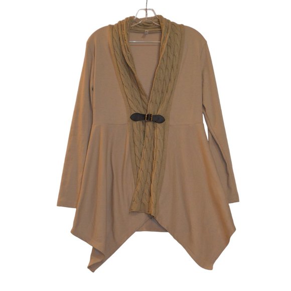 DRESSFO Cream Knit Collar Bottom Edge Faux Leather Fasten Long Sleeves  Wrap S - Picture 1 of 6